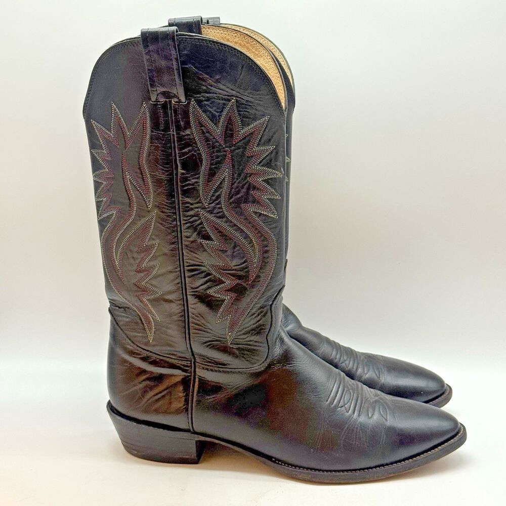 Vintage Nocona 8901 Leather Cowboy Boots Men's 11D Black J Toe 6 Row Stitch USA